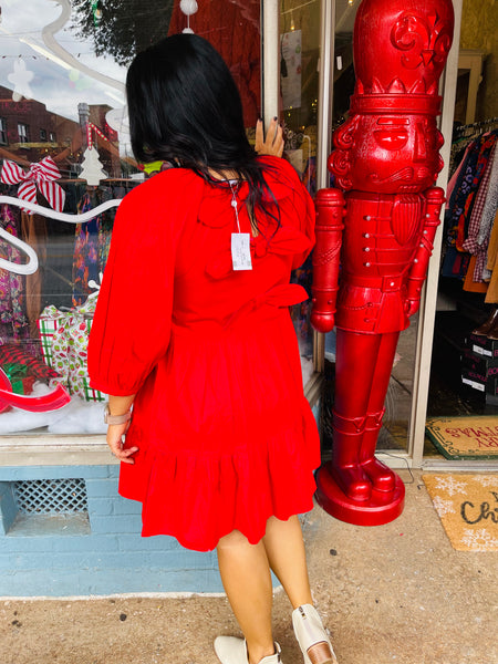 Mudpie Adriana Bow Dress - Red
