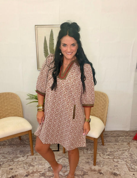 Julia Midi Dress- Green/Brown