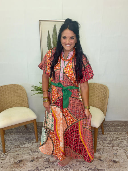 Kassidy Maxi Dress - Red/Orange/Green