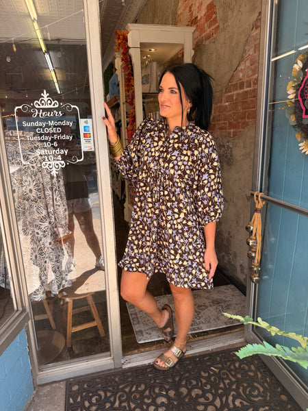 Caroline Midi Dress - Lavender/Brown floral