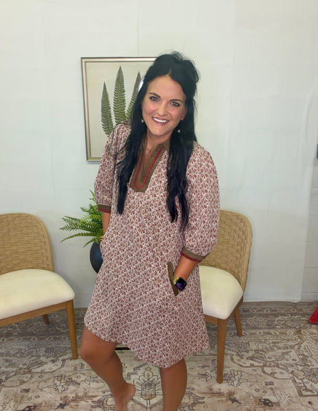 Julia Midi Dress- Green/Brown