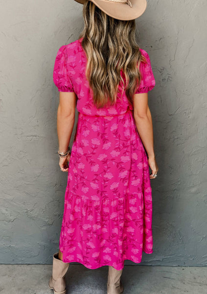 Rose Red Floral Drawstring Maxi