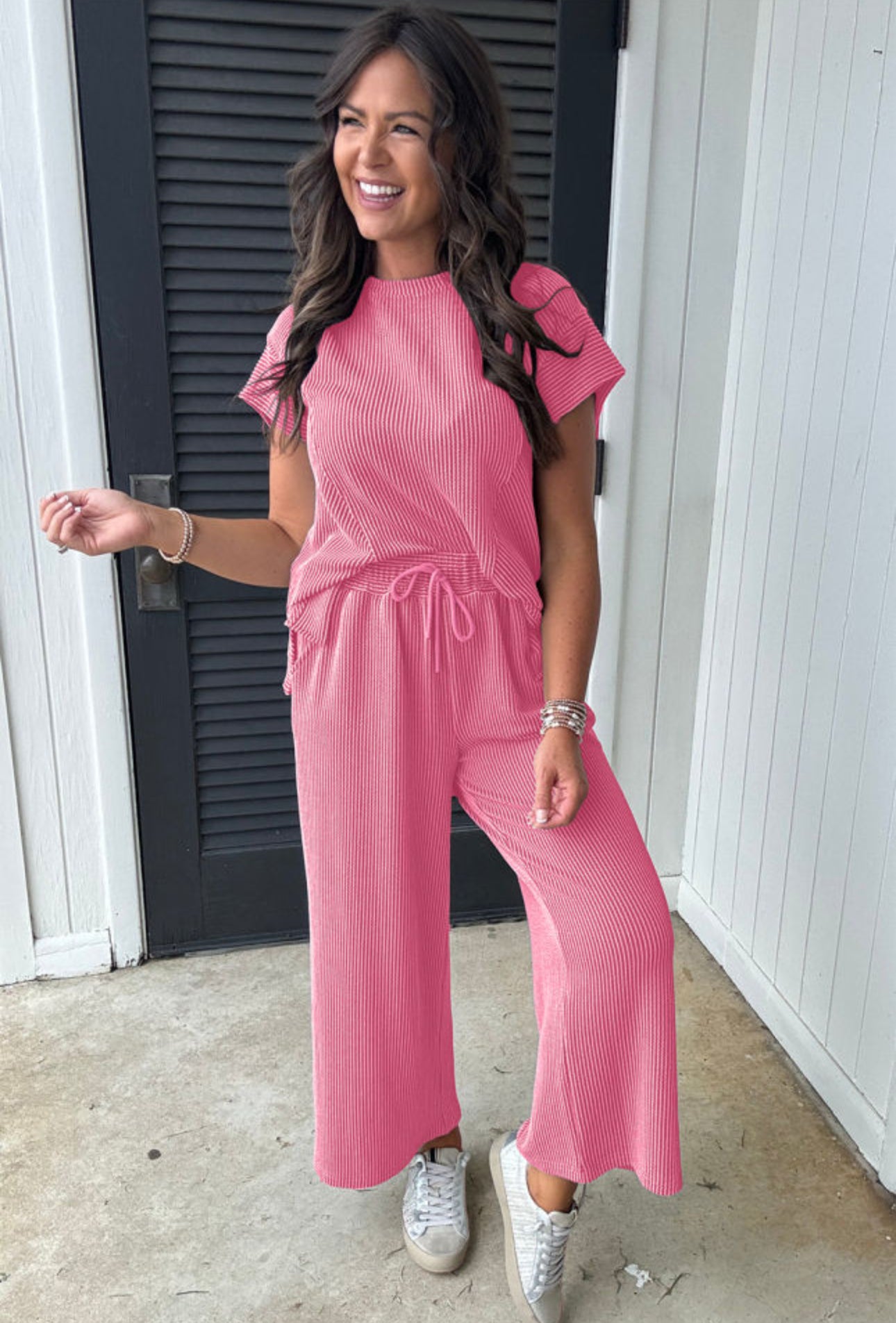 Mia Ribbed Set-Hot Pink