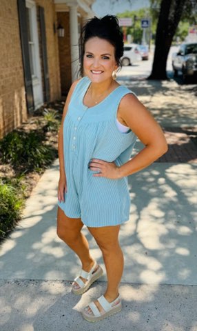 BLUE and GREY Ribbed Romper